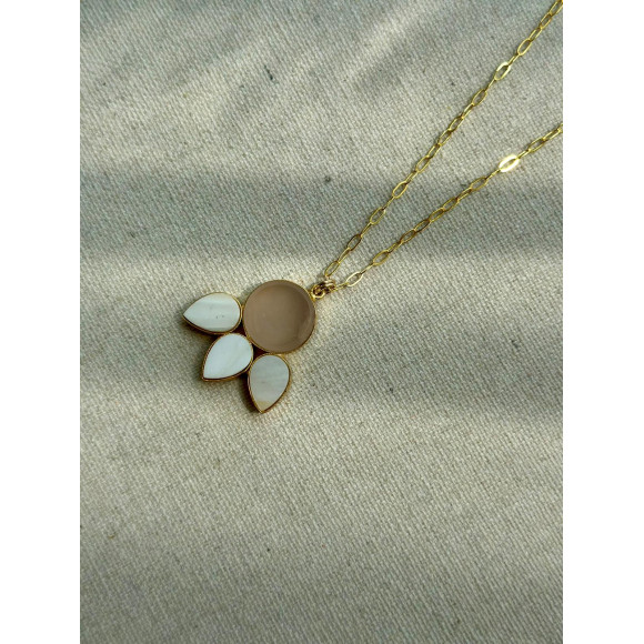 Rose Quartz And Mother Of Pearl Rope Chain Long Gold-plated Necklace