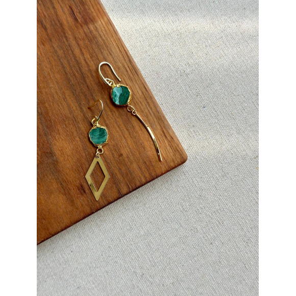 Malachite Gold-plated Earring