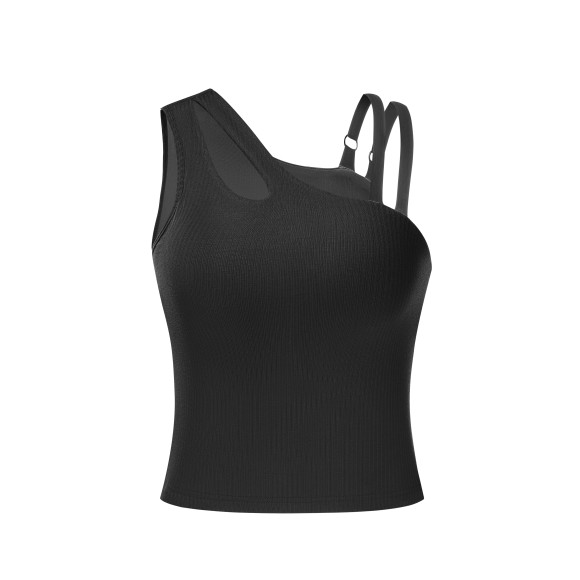 Asymmetric Tank Top (with Inner Pads) (Black)