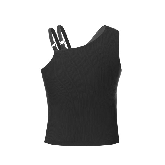 Asymmetric Tank Top (with Inner Pads) (Black)