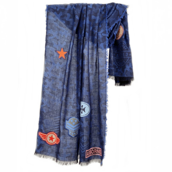 'air forcce' patch jacquard scarf (Blue)