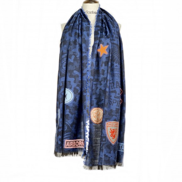 'air forcce' patch jacquard scarf (Blue)