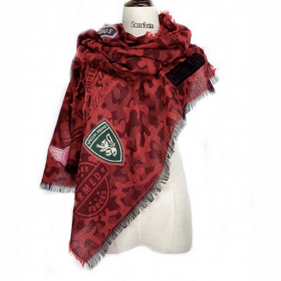 'air forcce' patch jacquard scarf (Red)