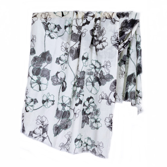 'mono garden' print+emb scarf (White & Black)