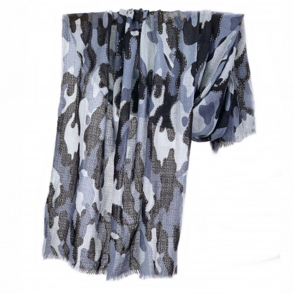 'camoflage' print+emb scarf (Grey)