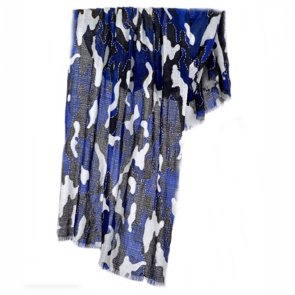 'camoflage' print+emb scarf (Blue)