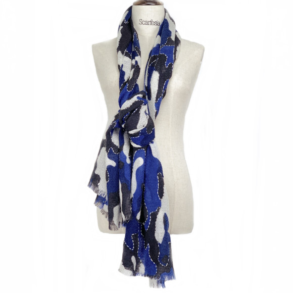 'camoflage' print+emb scarf (Blue)