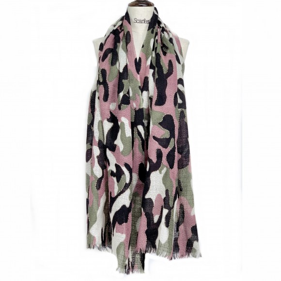 'camoflage' print+emb scarf (Khaki)