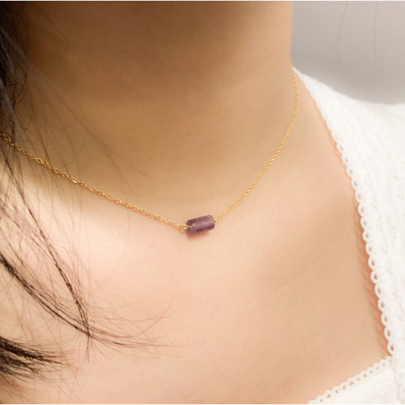 Mini Amethyst Cylinder Necklace