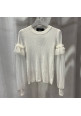 Knit mesh sleeves top (White)