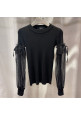 Knit mesh sleeves top (Black)