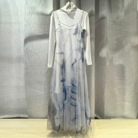Mesh maxi dress with print