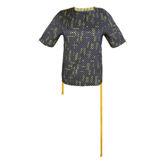 [FRONT] Mutant 2 Women | Fabric - Blue & Lime Dot | Zipper - Mustard Gold Metal