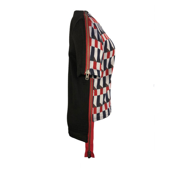 [FRONT] Mutant 2 Women | Fabric -Red White Blue Checker | Zipper - Red Antique Silver