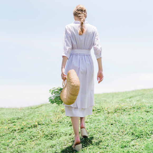 Japanese Texture Cotton Button-up Dress lilac