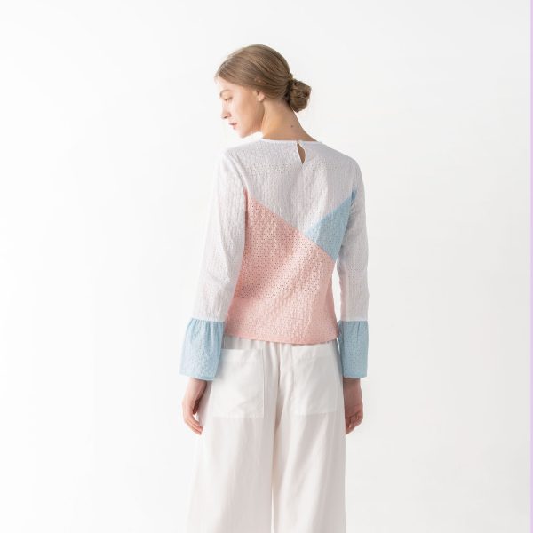 Japanese Cotton Eyelet Color block Blouse - Image 2