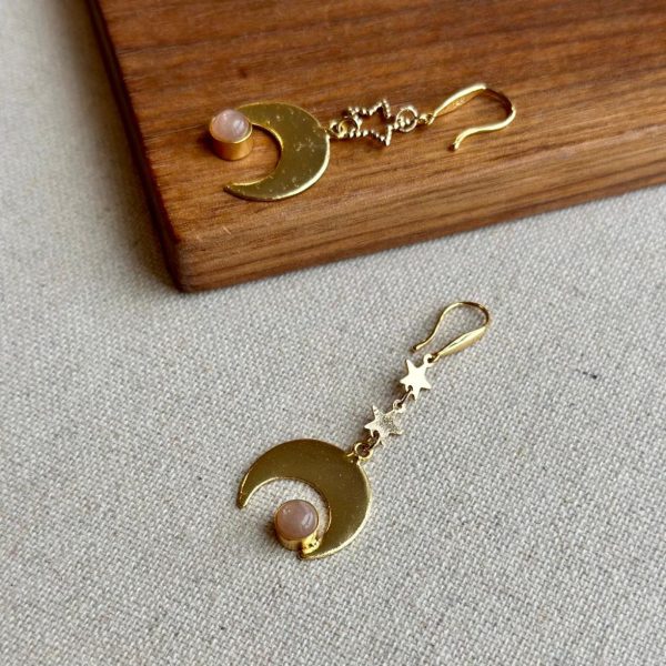 Peach Moonstone Magic Star And Moon Gold-plated Earring - Image 2