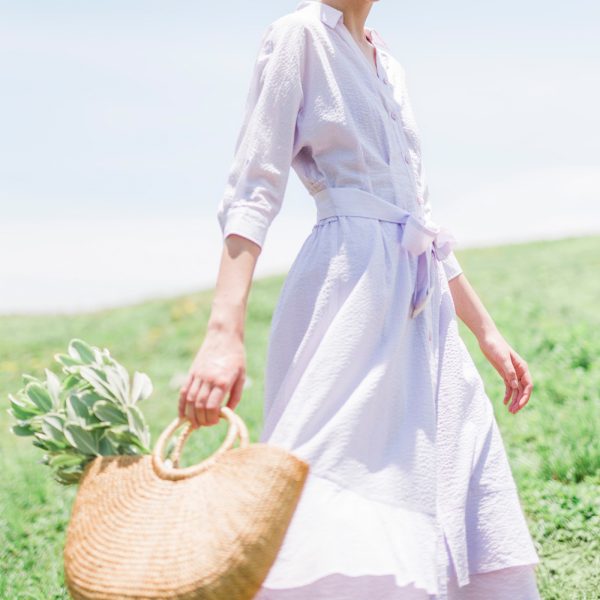 Japanese Texture Cotton Button-up Dress lilac - Image 3