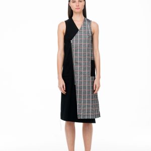 checked patched zipper dress