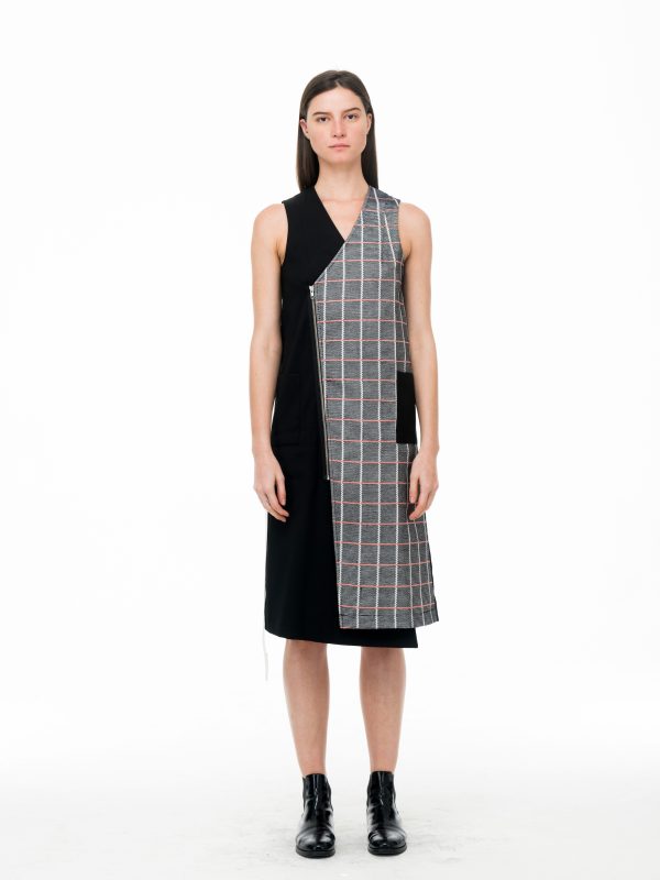 checked patched zipper dress